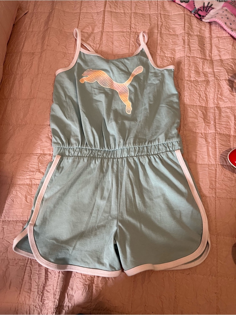 Puma Mint Green Girls' Logo Romper with White Trim